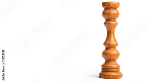 Obraz na płótnie A wooden spindle with a smooth, polished finish stands upright against a plain background, showcasing its craftsmanship and design. w salonie