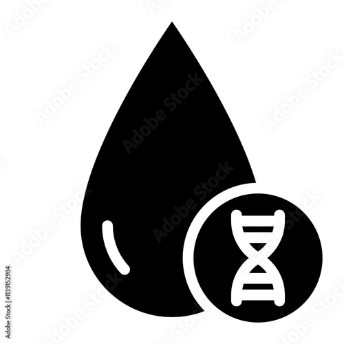 Blood drop with DNA analysis glyph icon