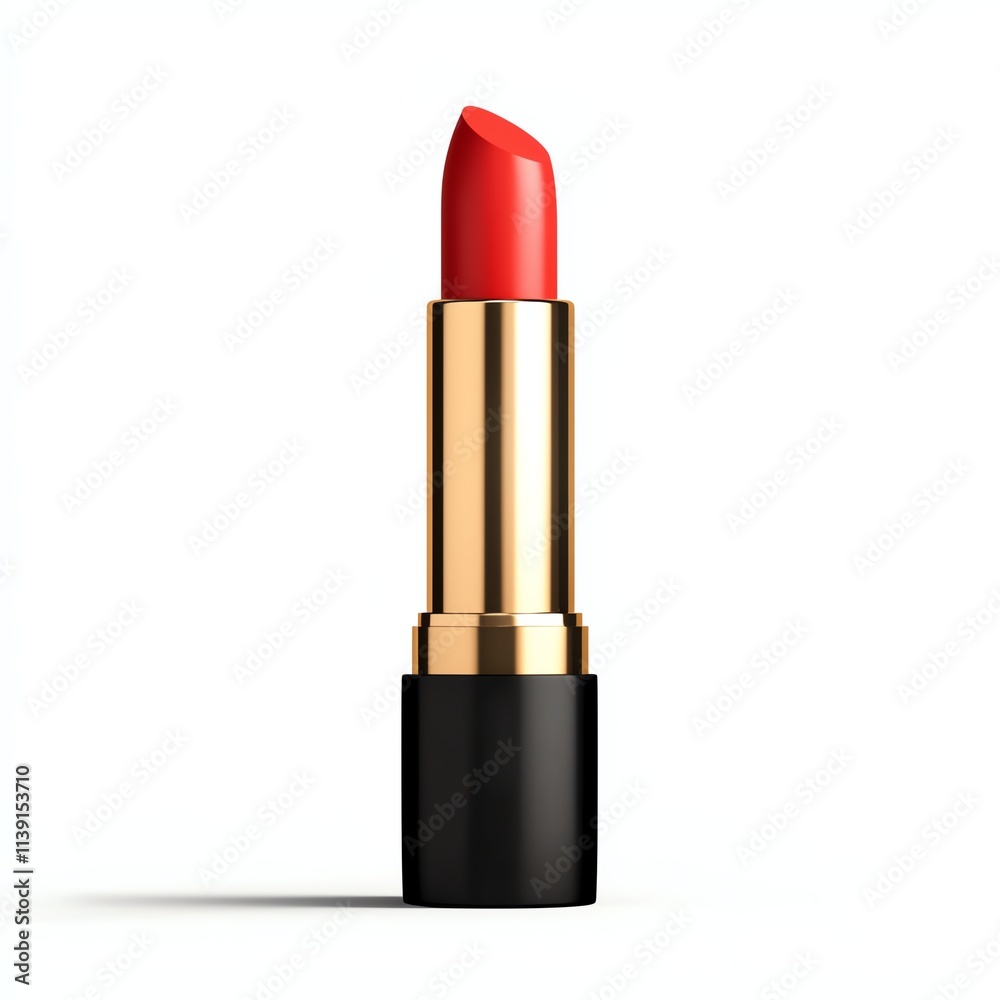 A vibrant red lipstick in a sleek gold and black casing, perfect for adding a bold touch to any makeup look. A vibrant red lipstick in a sleek gold and black casing, perfect for adding a bold touch to any makeup look.