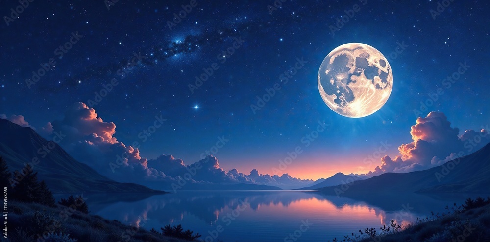 Cosmic night scene with twinkling stars and moon, night, dreamy Cosmic night scene with twinkling stars and moon, night, dreamy