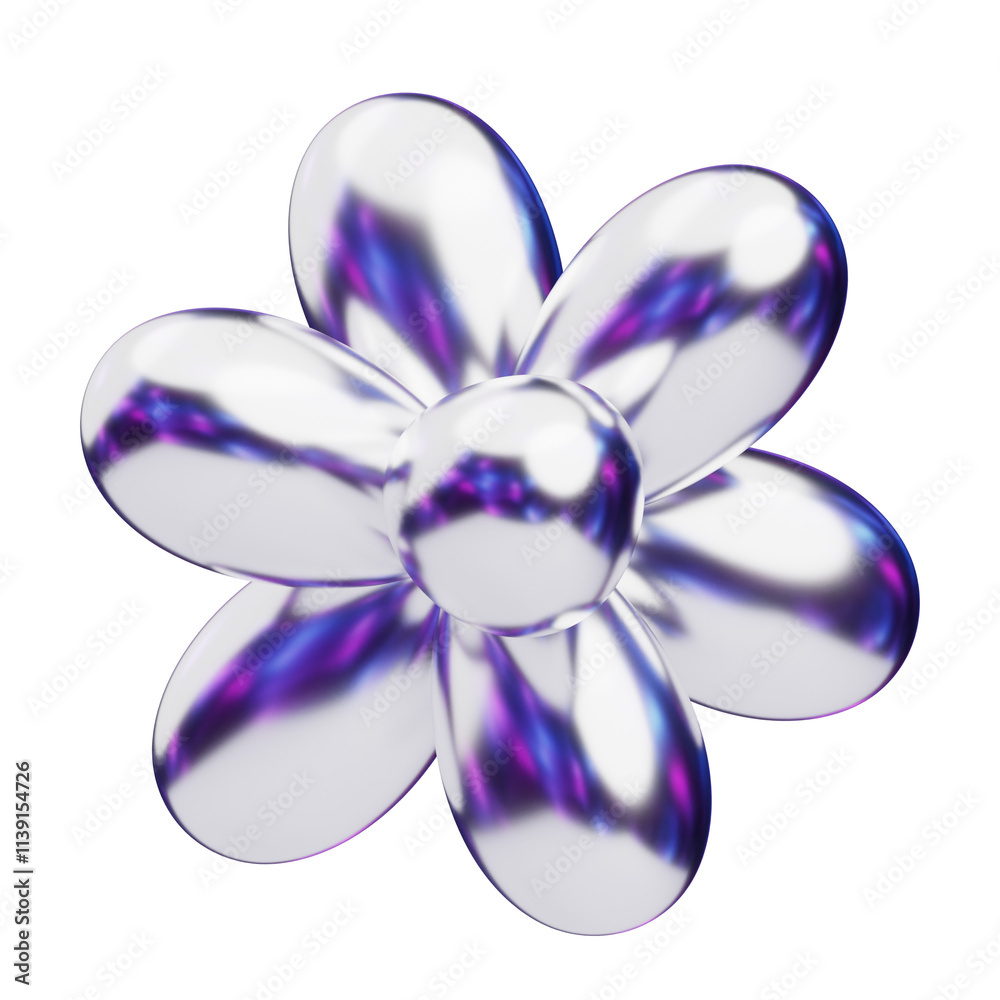 3D Chromatic Abstract Silver Petal Bloom