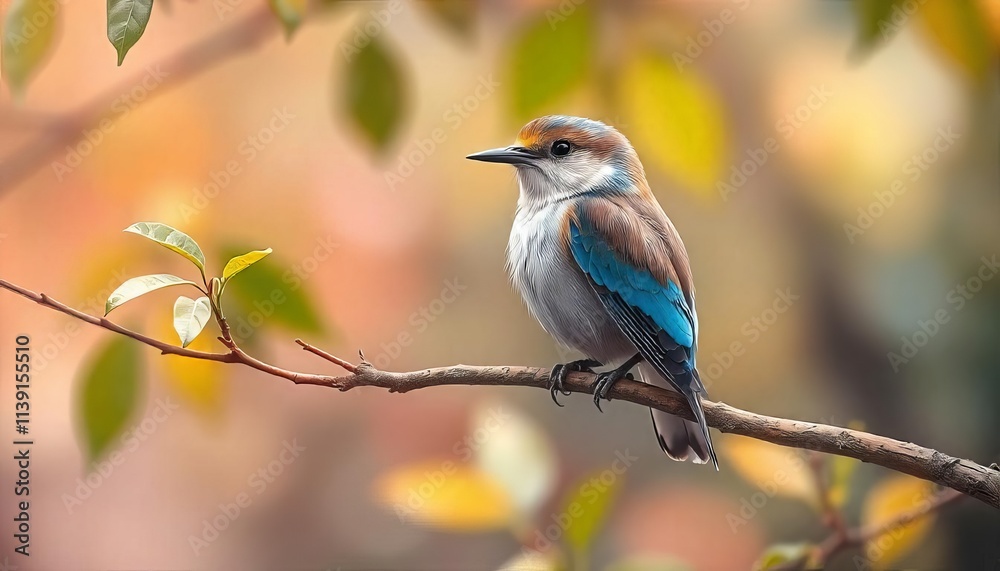 Obraz premium A Colorful Bird Perched on a Branch, Autumnal Scene
