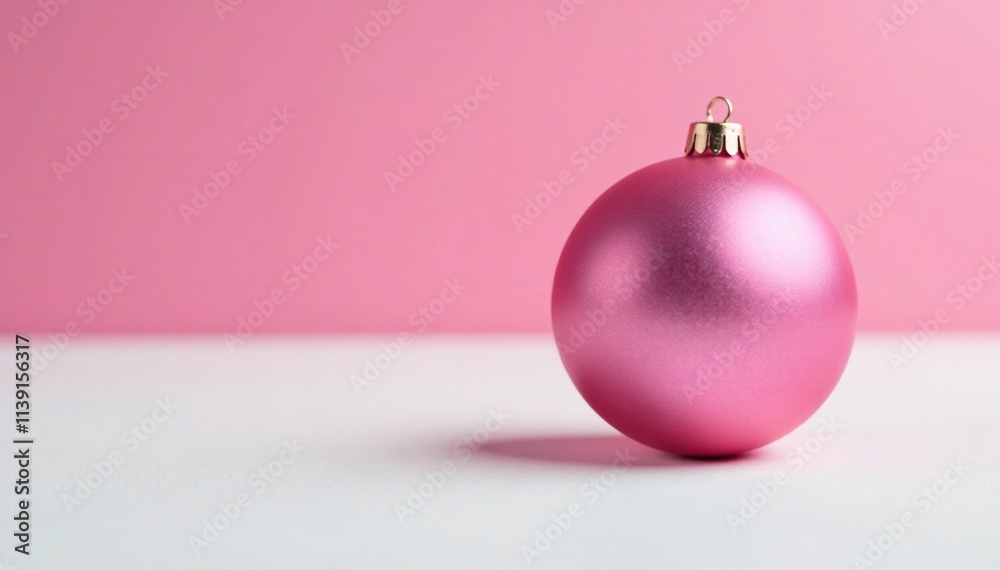 A single pink Christmas ball resting on a white pink background, quiet, solitude A single pink Christmas ball resting on a white pink background, quiet, solitude