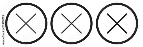 Black ink wrong signs on transparent bg. Black paint brush stroke crosses. Vector set of hand-painted Wrong icons. Abstract hand-drawn NO button for checkbox voting. Isolated disagree tick box symbols