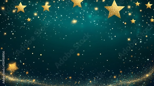 Golden Glitter Stars on a Dark Teal Background