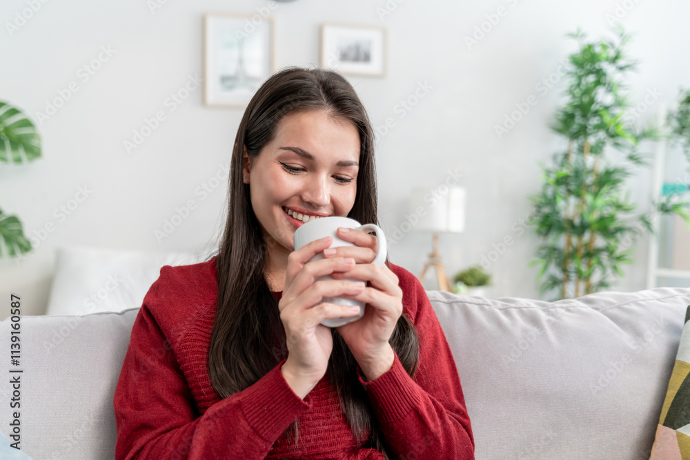 Mixed race young woman enjoy drinking a cup of hot coffee in house. Mixed race young woman enjoy drinking a cup of hot coffee in house.