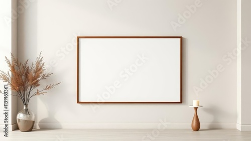A mockup of a modern and stylish wall art piece, displayed against a neutral colored background with minimalist decor, mockup, decor