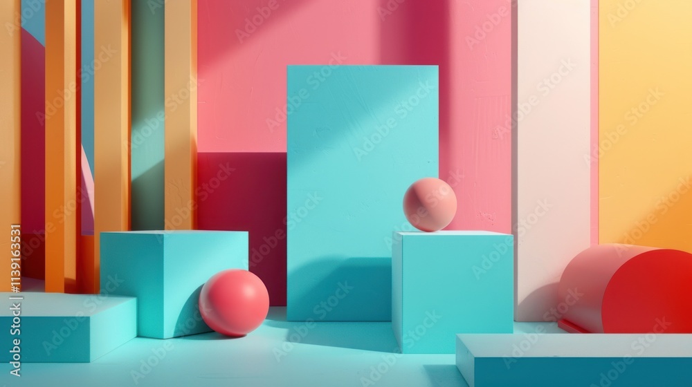Abstract Colorful 3D Geometric Shapes and Pastel Background Abstract Colorful 3D Geometric Shapes and Pastel Background