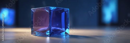 Blue cubic shape with soft focus and blur effects, far away, focus, diffusion photo