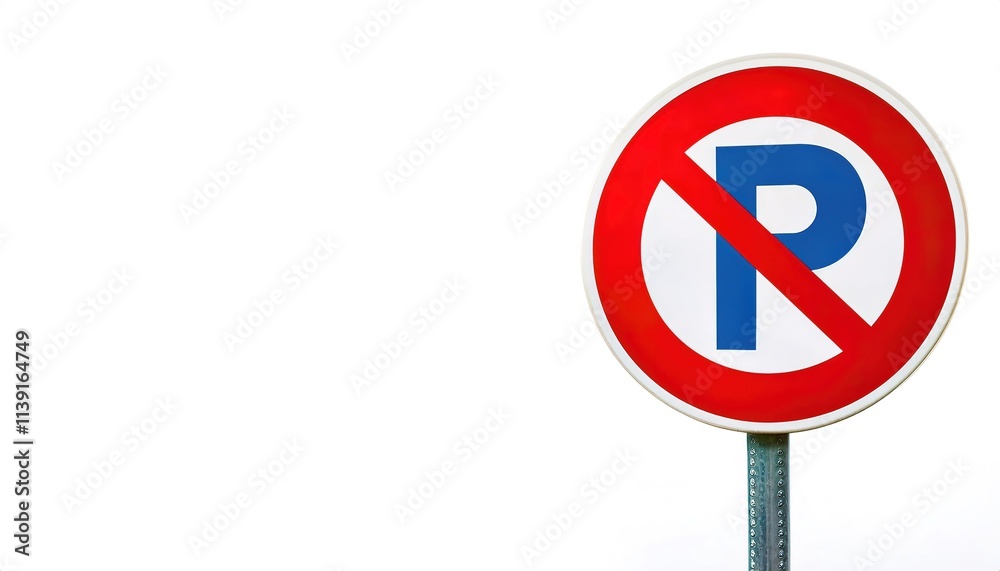no parking sign in this area. Circle round design with a black or blue block letter P with a red slash through it. Isolated on white background with copy space. no parking sign in this area. Circle round design with a black or blue block letter P with a red slash through it. Isolated on white background with copy space.