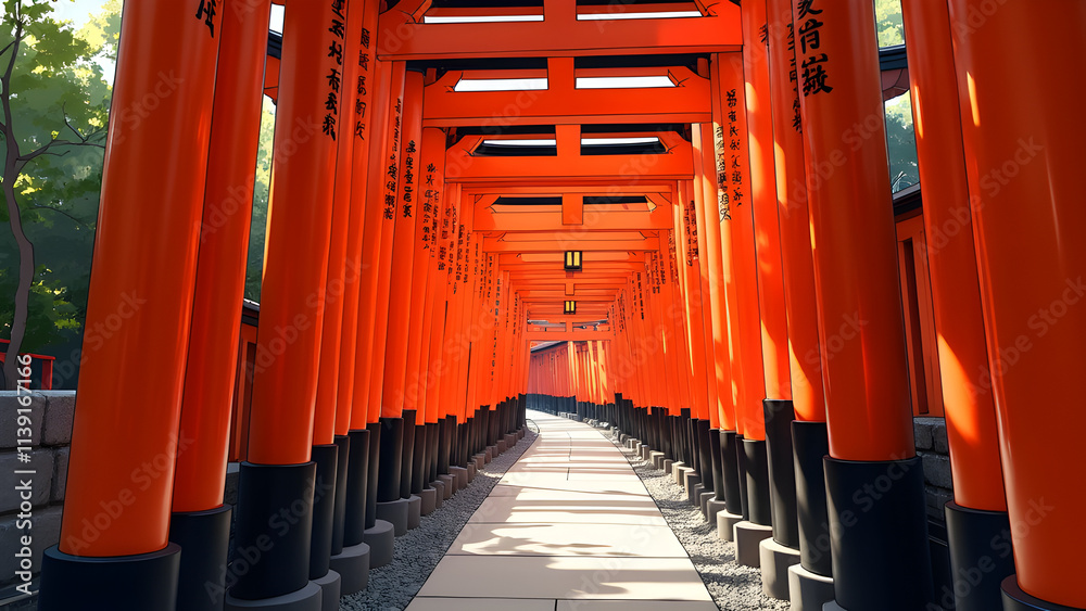 Fushimi Inari Temple main shrine, illustration. Fushimi Inari Temple main shrine, illustration.