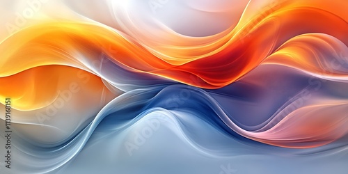 Abstract swirling orange, blue, and white waves.