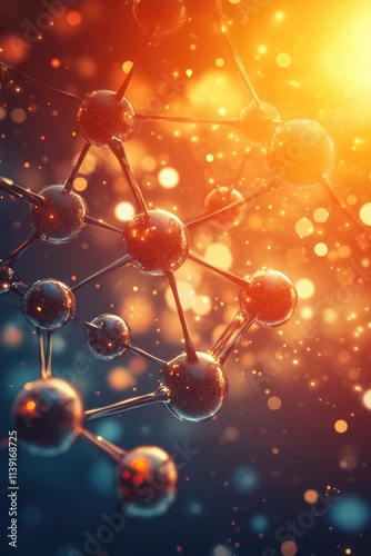Abstract Molecular Structure with Glowing Connections and Bokeh Lights