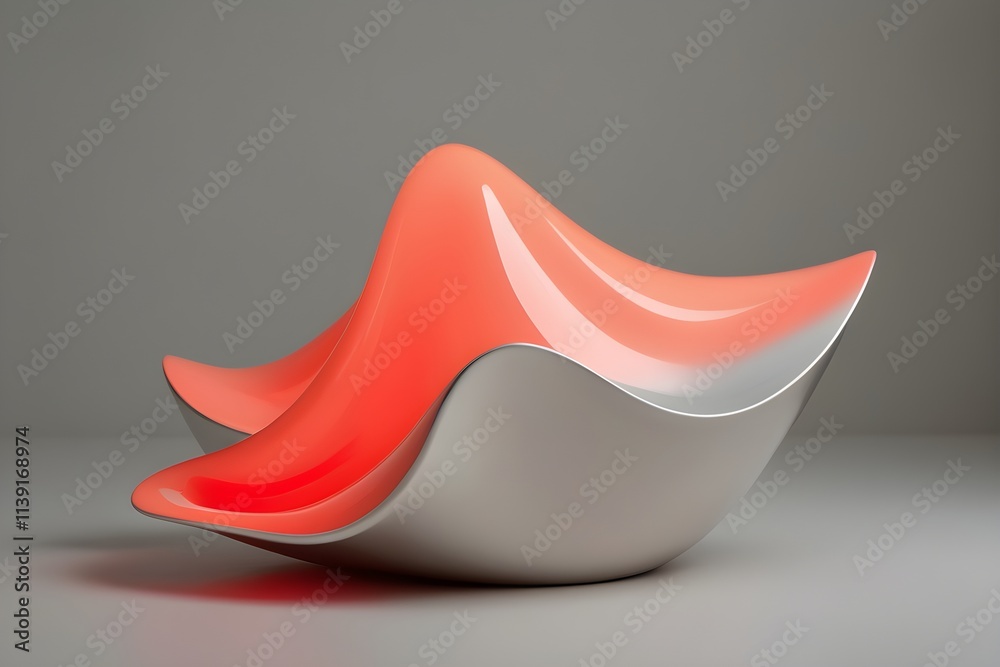 A sleek. red and white chair with a curved back and armrests sits on a gray surface. creating a striking contrast with its vibrant color. A sleek. red and white chair with a curved back and armrests sits on a gray surface. creating a striking contrast with its vibrant color.