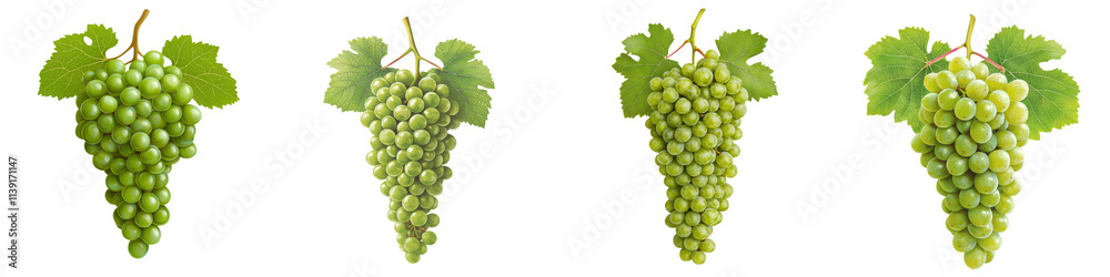 Green Grape Clusters on Vines in Lush Vineyard Landscape Green Grape Clusters on Vines in Lush Vineyard Landscape