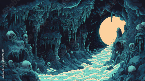 Silent turquoise descent into abyssal darkness. Fathomless. Illustration