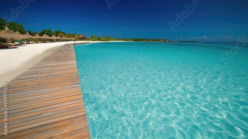 Wallpaper Mural Tranquil Beach Scene with Wooden Pier and Clear Tropical Water Torontodigital.ca
