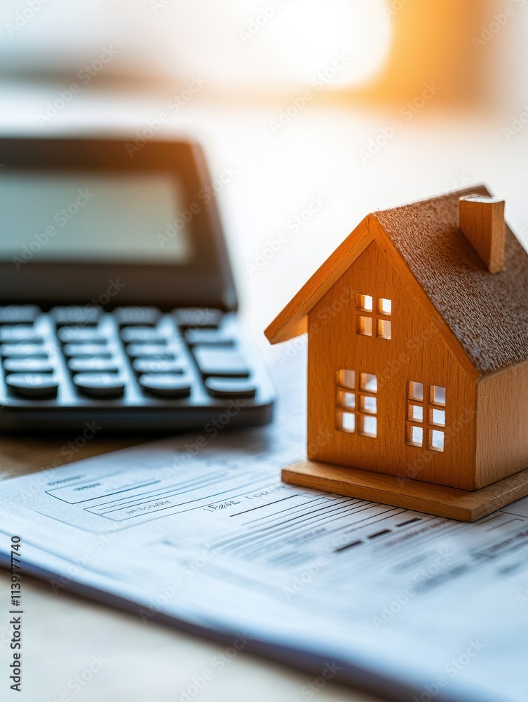house financial investment Concept. Wooden house model on paperwork with a calculator for financial analysis. house financial investment Concept. Wooden house model on paperwork with a calculator for financial analysis.