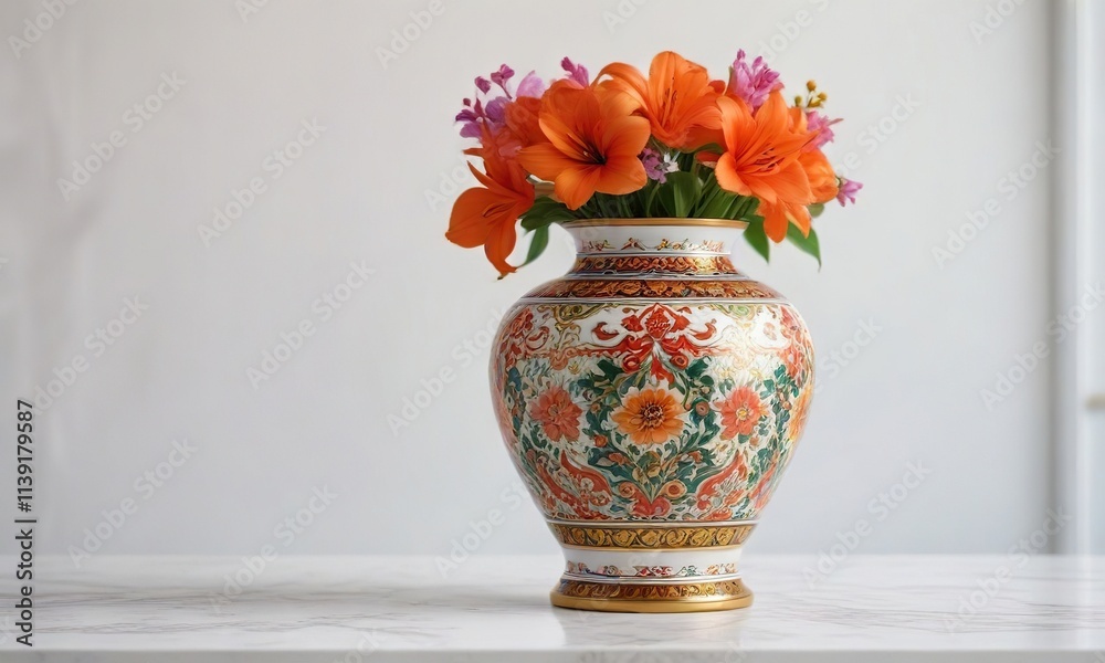 custom made wallpaper toronto digitalClassic Thai Benjarong porcelain vase on white ceramic table , Benjarong, table decor
