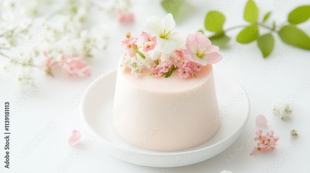 Indulge in a gorgeous pastel panna cotta dessert with floral syrup, set in a tranquil botanical garden. Indulge in a gorgeous pastel panna cotta dessert with floral syrup, set in a tranquil botanical garden.