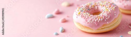 A charming pastel rainbow bagel with layers of soft hues, clean light background photo