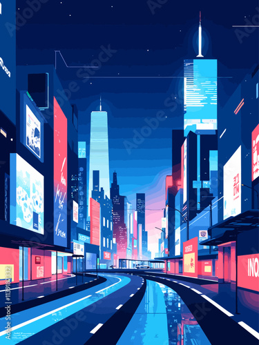  illustration a city futuristic full of tecnology and minimalistic buildings