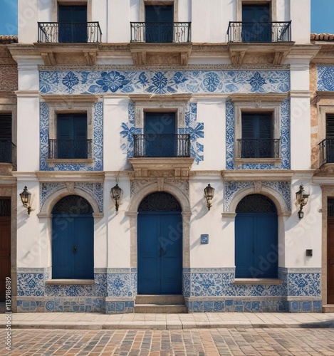 Fachada de edificio colonia del sacramento con detalles de azulejos , arquitectura colonial, colonial building facade with tile details, historia