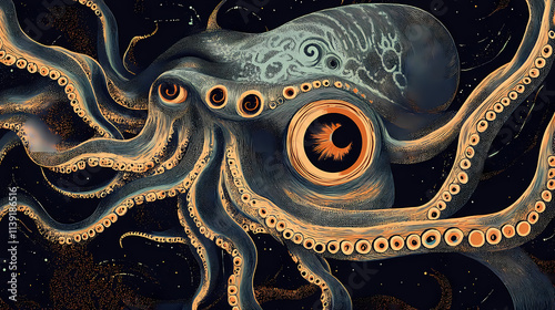 Enigmatic depths: a fantastical creatures fathomless gaze. eldritch. illustration. Fathomless. Illustration photo