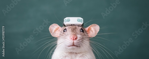 Laboratory rat with EEG sensors attached for scientific research illustrating neurophysiological monitoring and brain activity analysis