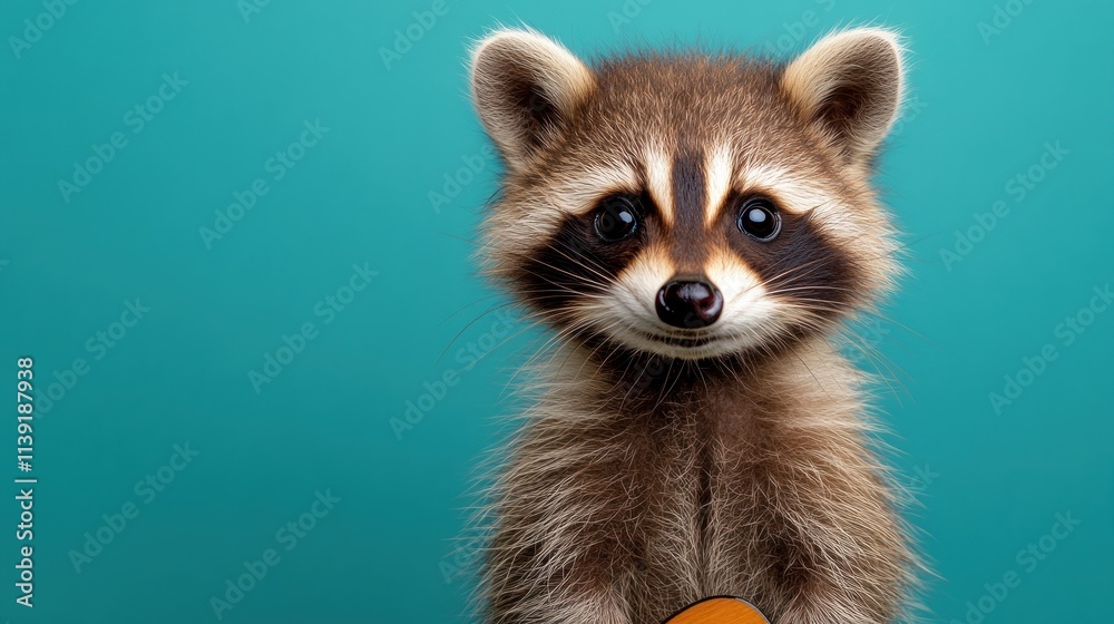 A cute raccoon with a playful expression against a teal background. A cute raccoon with a playful expression against a teal background.