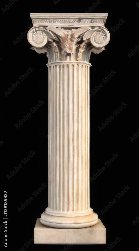 Ancient Greek marble column with intricate carvings in elegant vertical arrangement, showcasing classical beauty and craftsmanship.