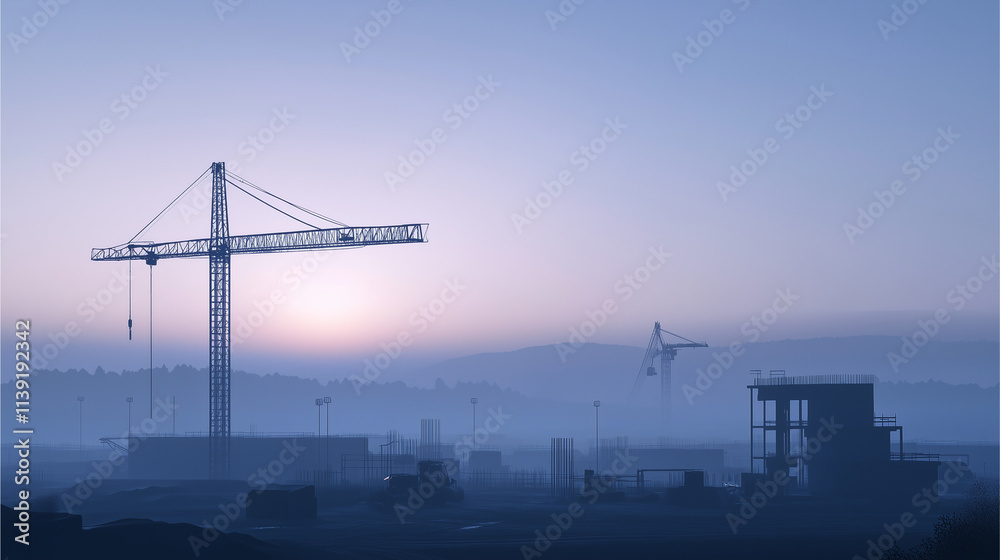 Modern Construction Site Sunrise Professional Background with Copy Space Modern Construction Site Sunrise Professional Background with Copy Space