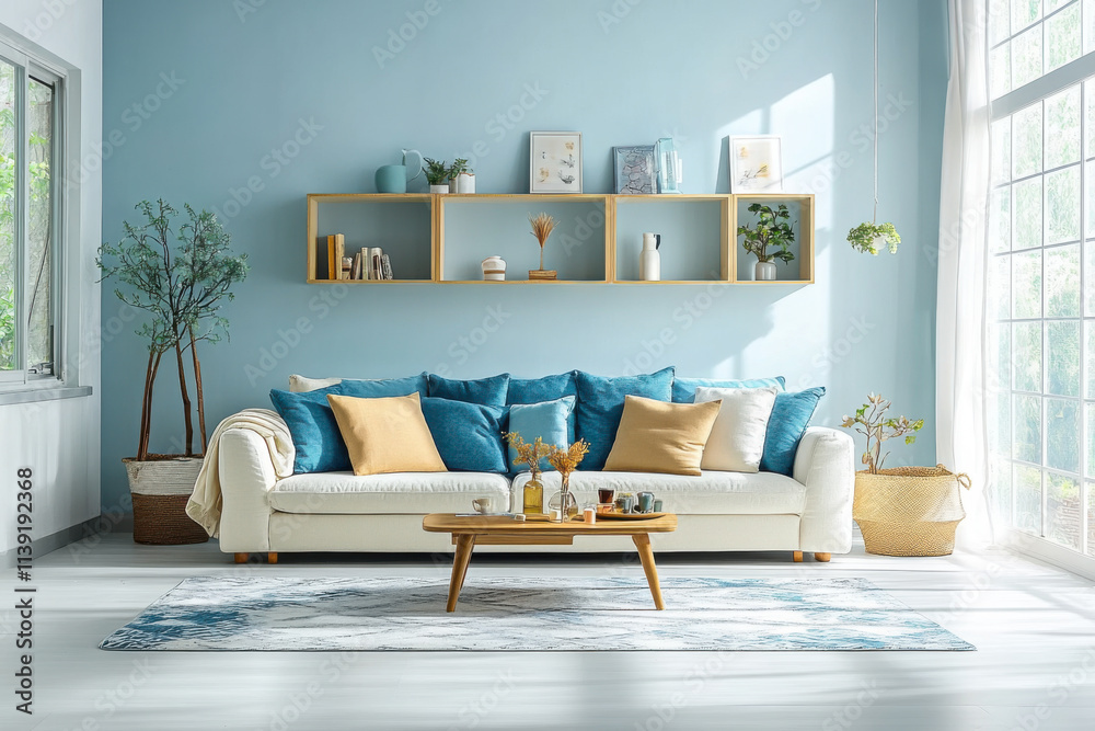 living room with blue sofa Interior of modern style