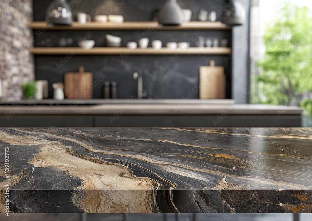 Empty marble countertop in modern kitchen. (2) Empty marble countertop in modern kitchen. (2)