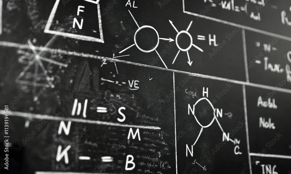 Chalkboard Filled with Complex Chemical and Mathematical Equations