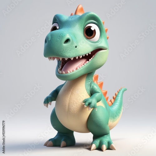 Happy cartoon dinosaur with spikes, isolated on a white background. Great for prehistoric, animal, and children's themes. photo