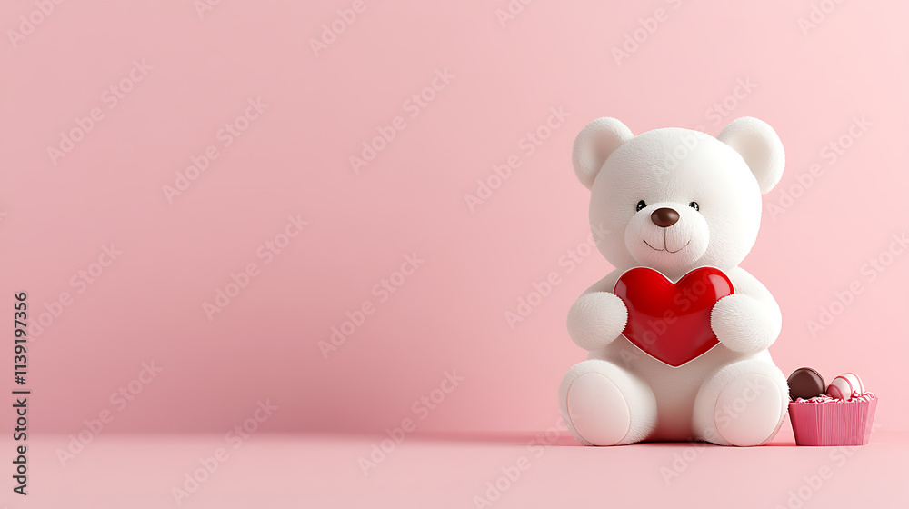 white teddy bear holding red heart on pink background, perfect for love white teddy bear holding red heart on pink background, perfect for love
