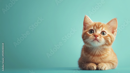 Thoughtful exotic shorthair kitten posing curiously on blue studio background. Aurulent. Illustration