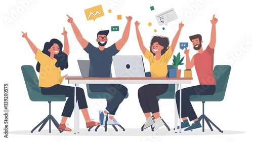 A remote team celebrating project milestones via an online conference call