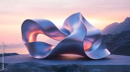 Abstract Metal Sculpture at Sunset: Modern Architectural Design