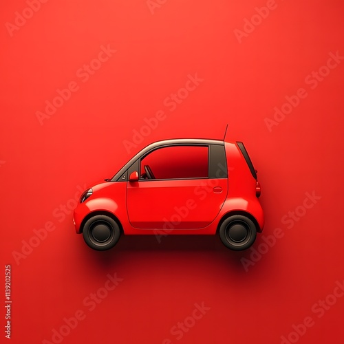 Bright Red Compact Car Against a Vibrant Red Background, Ideal for Modern Transportation Themes and Urban Lifestyle Concepts in Stock Photography photo