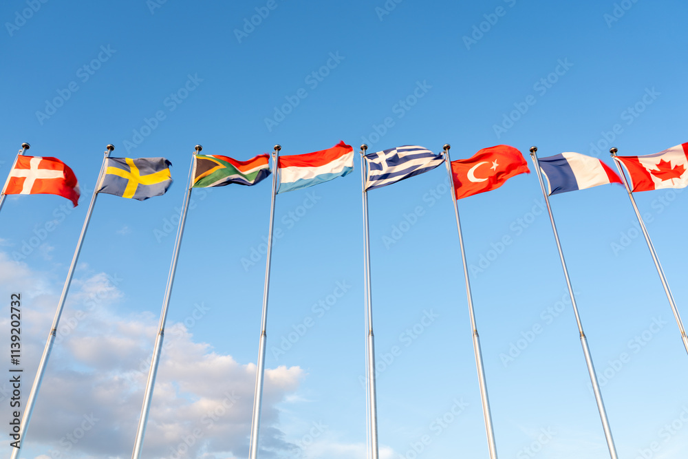 Various world country flags in Gunsan, Korea