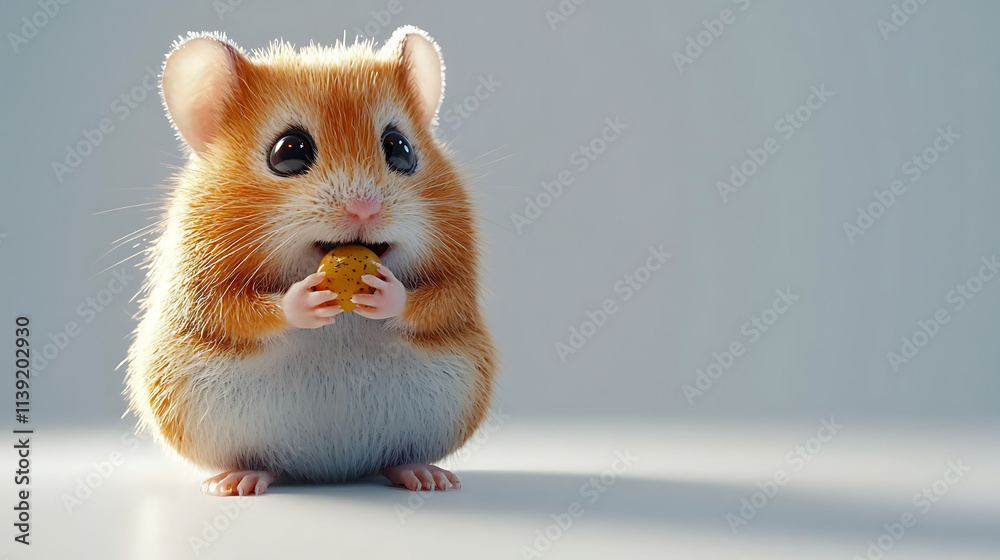 A cute hamster is eating a piece of food