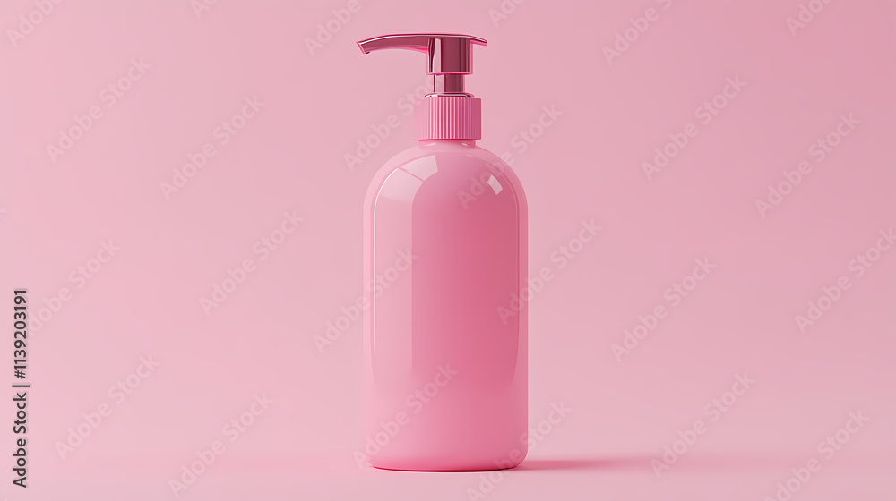 Minimalist skincare bottle on a pink background Minimalist skincare bottle on a pink background
