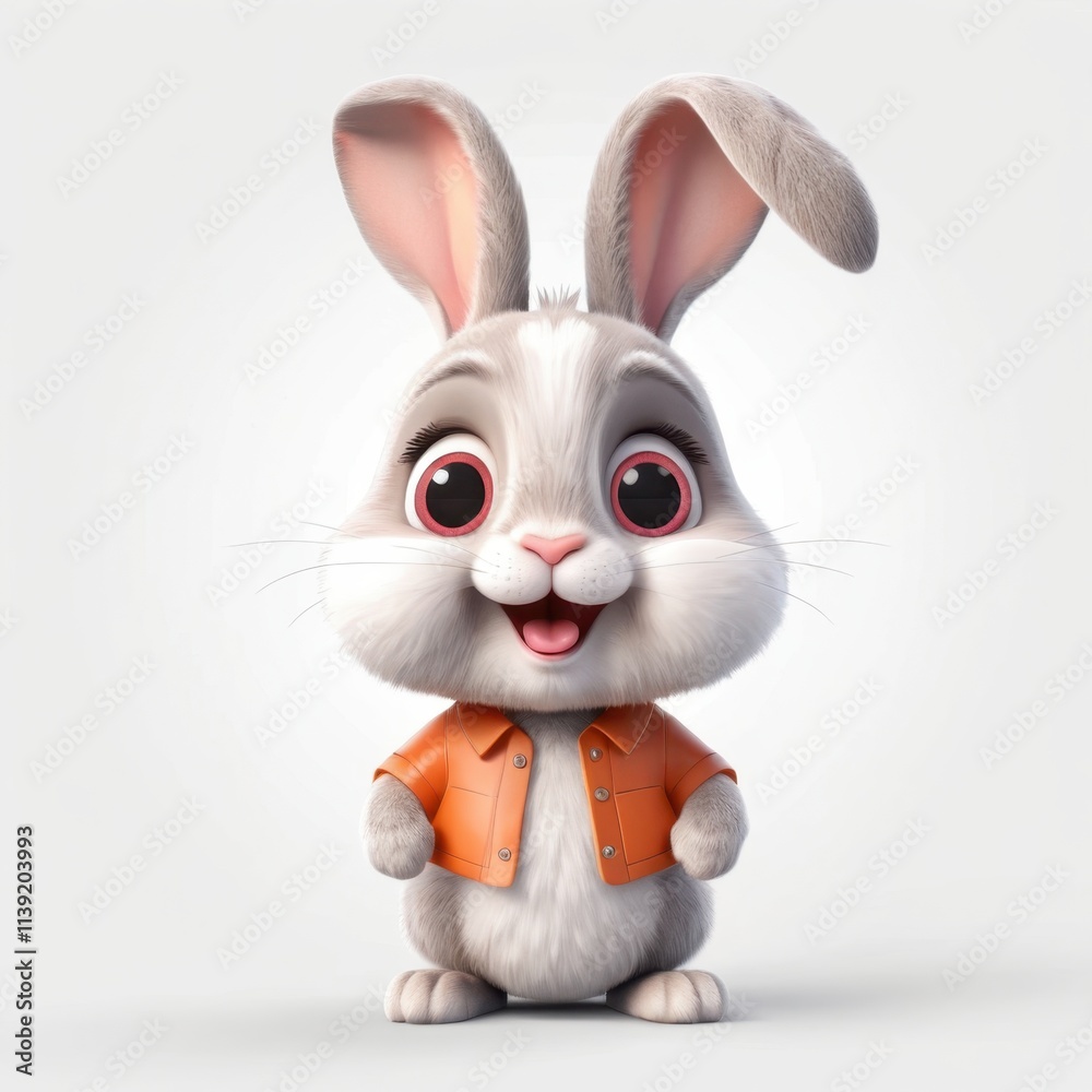 Cute cartoon rabbit wearing an orange vest, perfect for children's designs and illustrations. Isolated on a white background. Cute cartoon rabbit wearing an orange vest, perfect for children's designs and illustrations. Isolated on a white background.