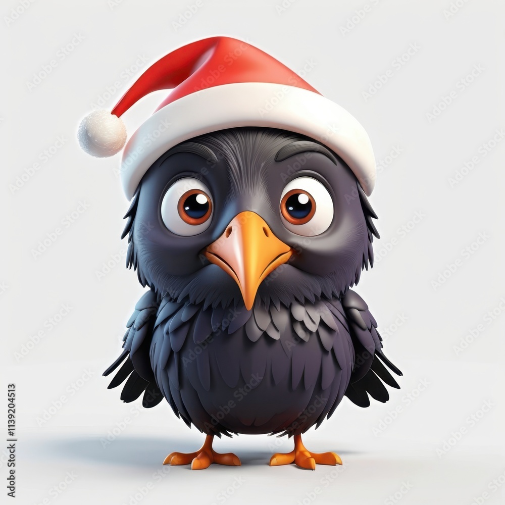 Cute cartoon bird wearing a Santa hat, perfect for Christmas and holiday-themed designs. Isolated on a white background.