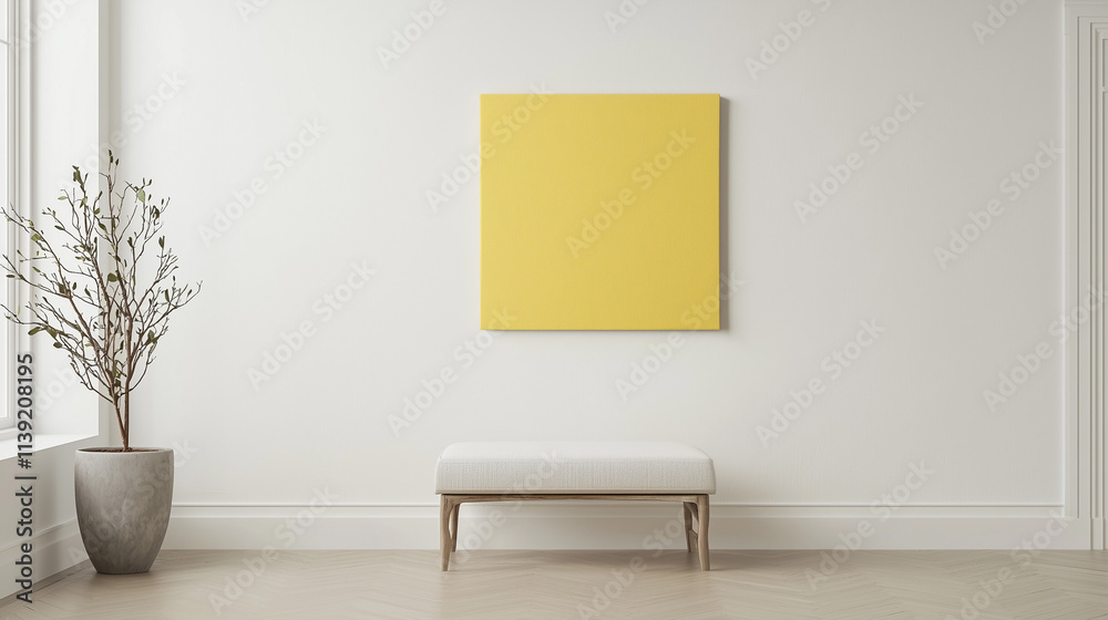 Fototapeta premium Yellow Canvas Mockup: Modern Minimalist Interior Design 