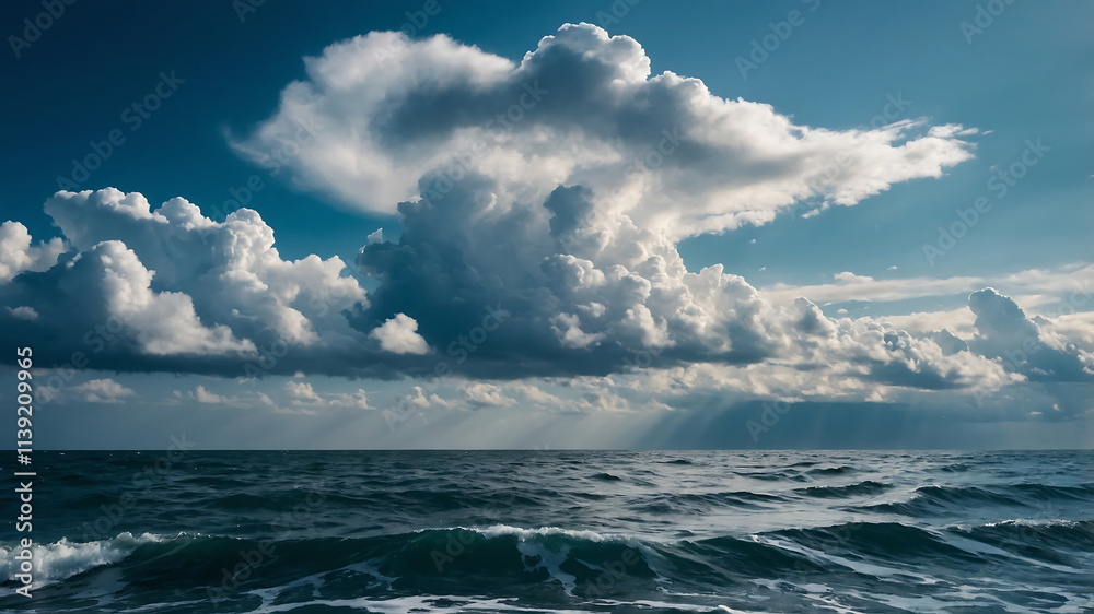 This captivating image captures a dramatic seascape with turbulent ocean waves under a sky filled with dark, stormy clouds. This captivating image captures a dramatic seascape with turbulent ocean waves under a sky filled with dark, stormy clouds.