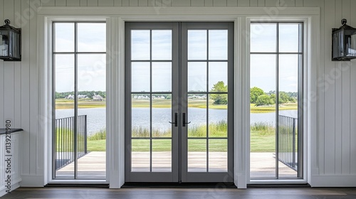 French balcony doors with aluminum frames, showcasing modern home security and energy efficiency photo