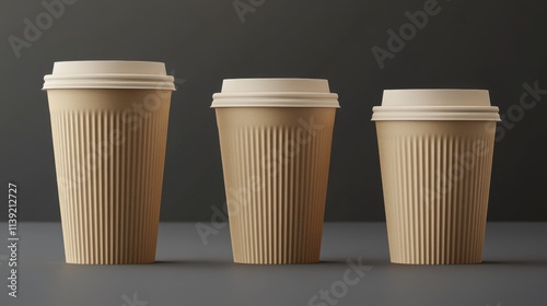 Wallpaper Mural Three disposable coffee cups with lids in a neutral background, ideal for takeaway beverages and showcasing eco-friendly packaging options. Torontodigital.ca
